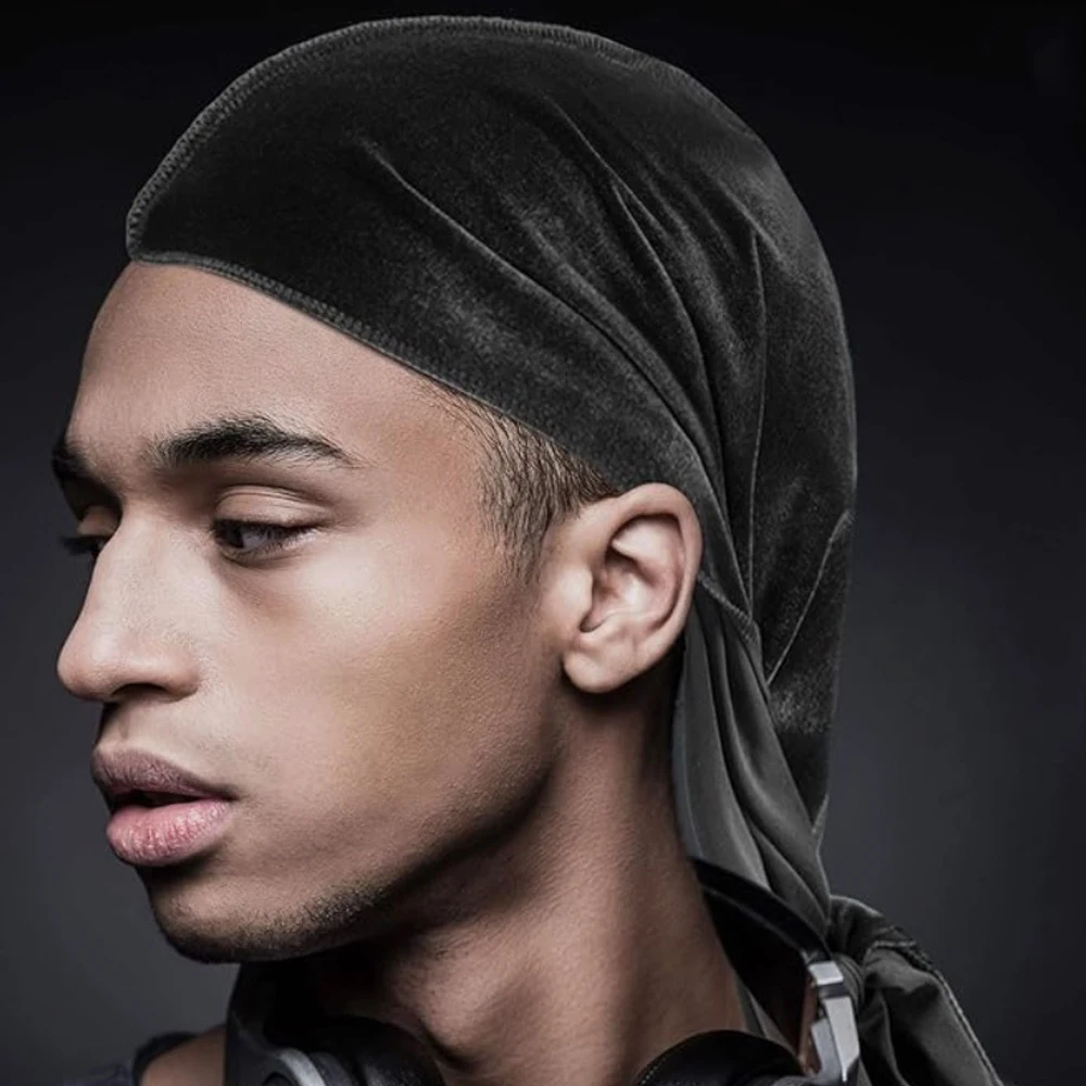 Męskie aksamitne Durag z długim ogonem Miękkie opaski na głowę Durag dla fal 360 Hip Hop Durag