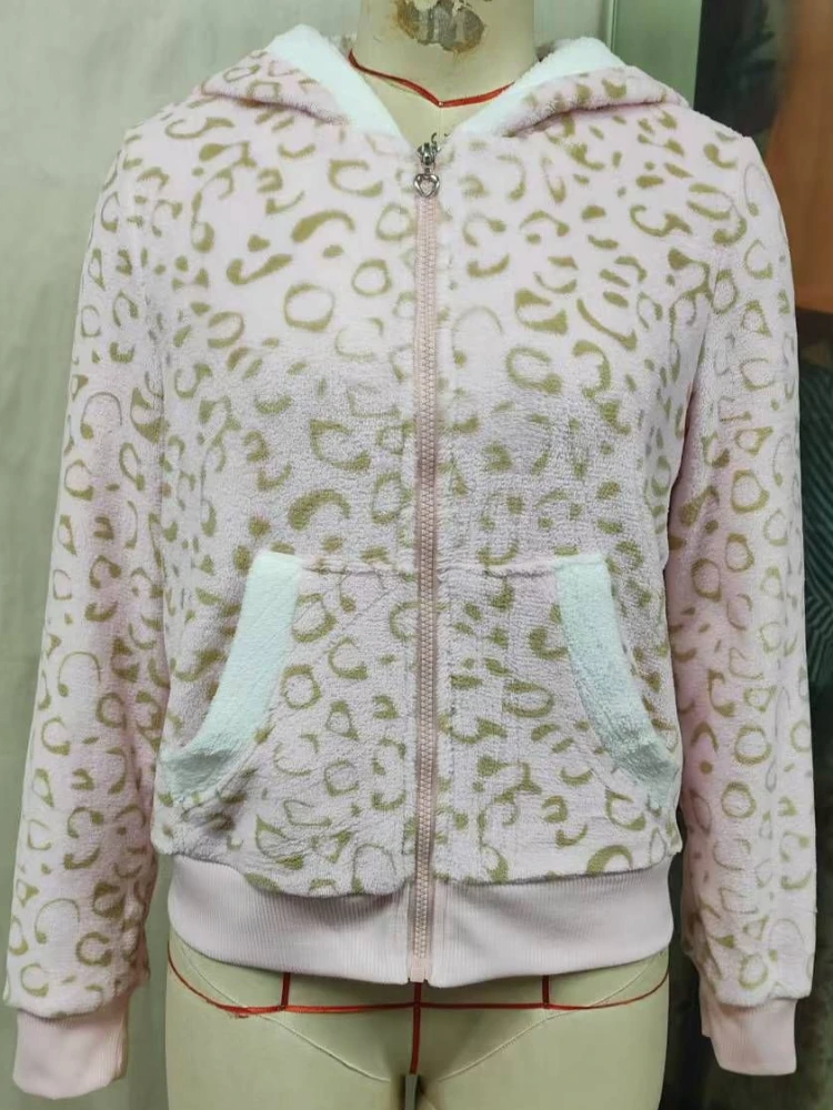 Sweat-shirts pour femmes Zip-up Grunge Gyaru à capuche gothique Top Mignon rose léopard pinte à capuche Y2k vêtements esthétique des années 2000