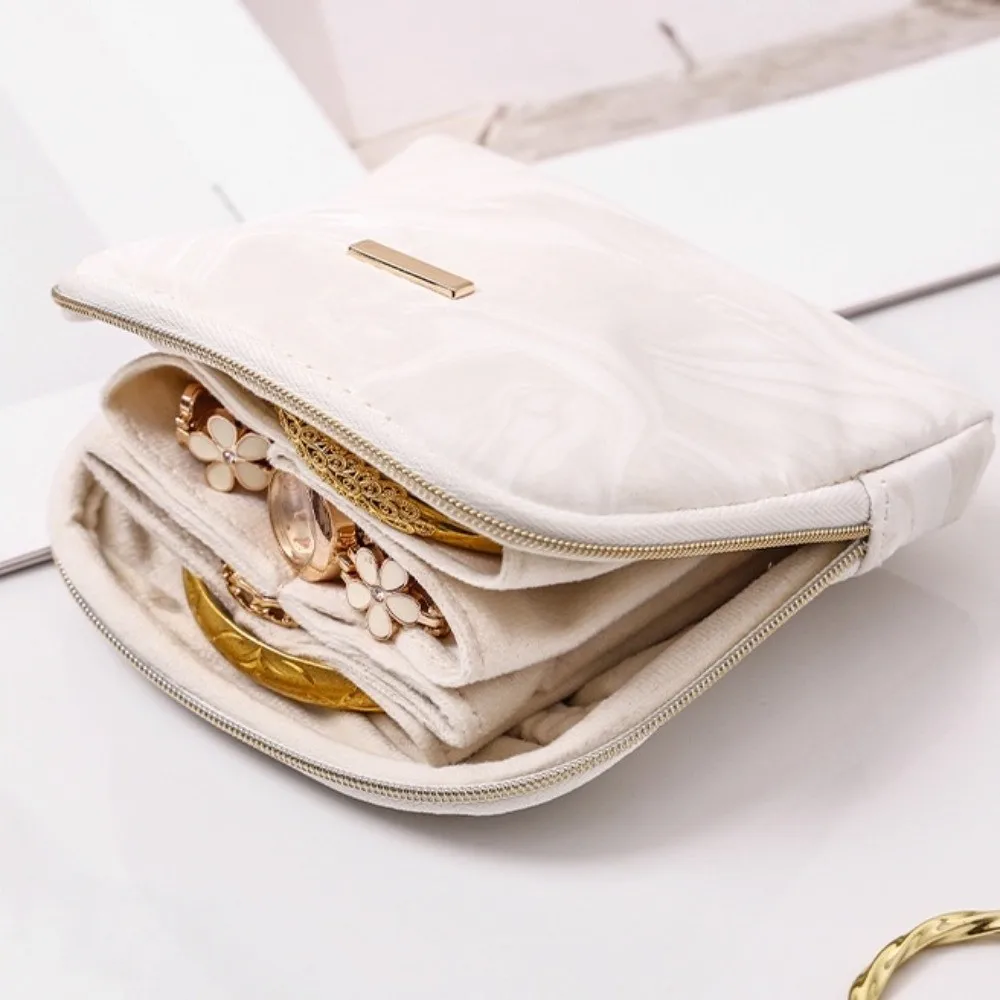 Retro Multi-layer Jewelry Storage Bag Zipper Ring Pendant Watch Storage Bag Multifunctional Bracelet Bangle Organizer Gift