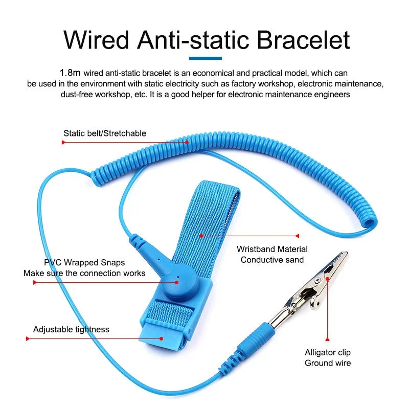 Metal Anti Static Tools ESD Wired Wrist Strap L-shaped Grounding Socket Durable Anti Static Bracelet  For Electronics Repair