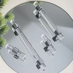 Transparent Acrylic Furniture Handles Solid Brass Bright Silver Kitchen Cabinet Handle Long Drawer Pulls Wardrobe Dresser Knobs