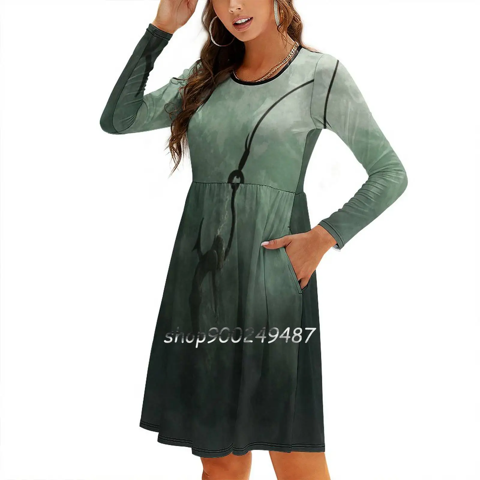 Caught Square Neck Dress Sweet Summer Dress Women Elegant Halter Print Dress Alone Caught Samuel Hardidge Dark Hook Fish Ocean