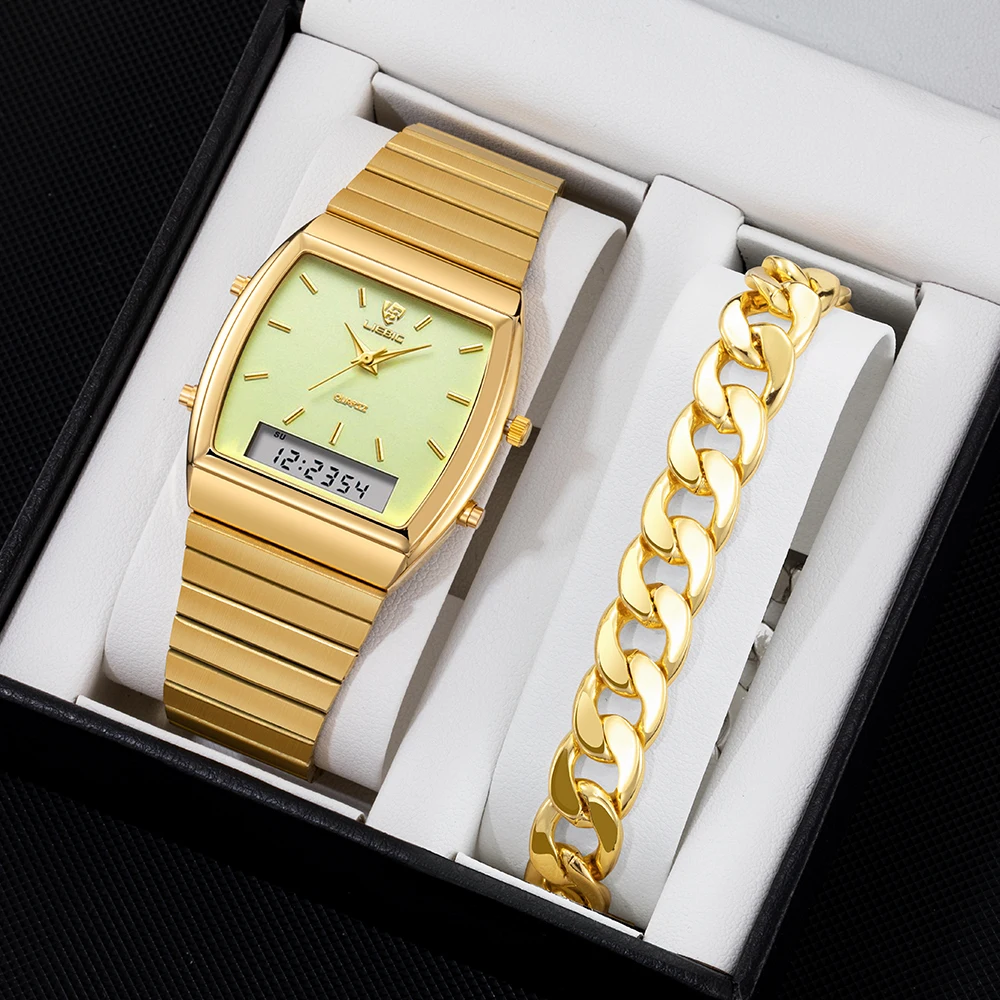 

LIEBIG Business Quartz Watches Double Display Fashion Digital Wristwatches For Men Time Week Waterproof Clock Relogio Masculino