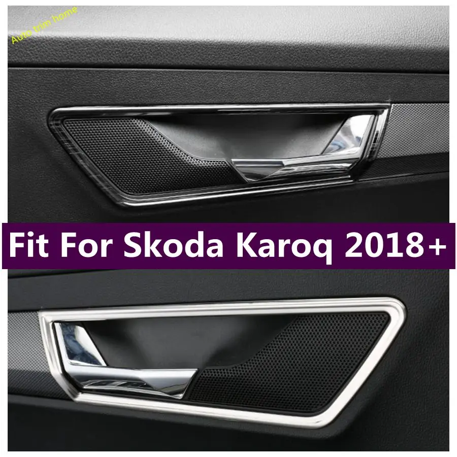 

Stainless Steel Silver Black Inner Door Handle Bowl Decoration Frame Cover Trim Fit For Skoda Karoq 2018 - 2022 Car Accessories