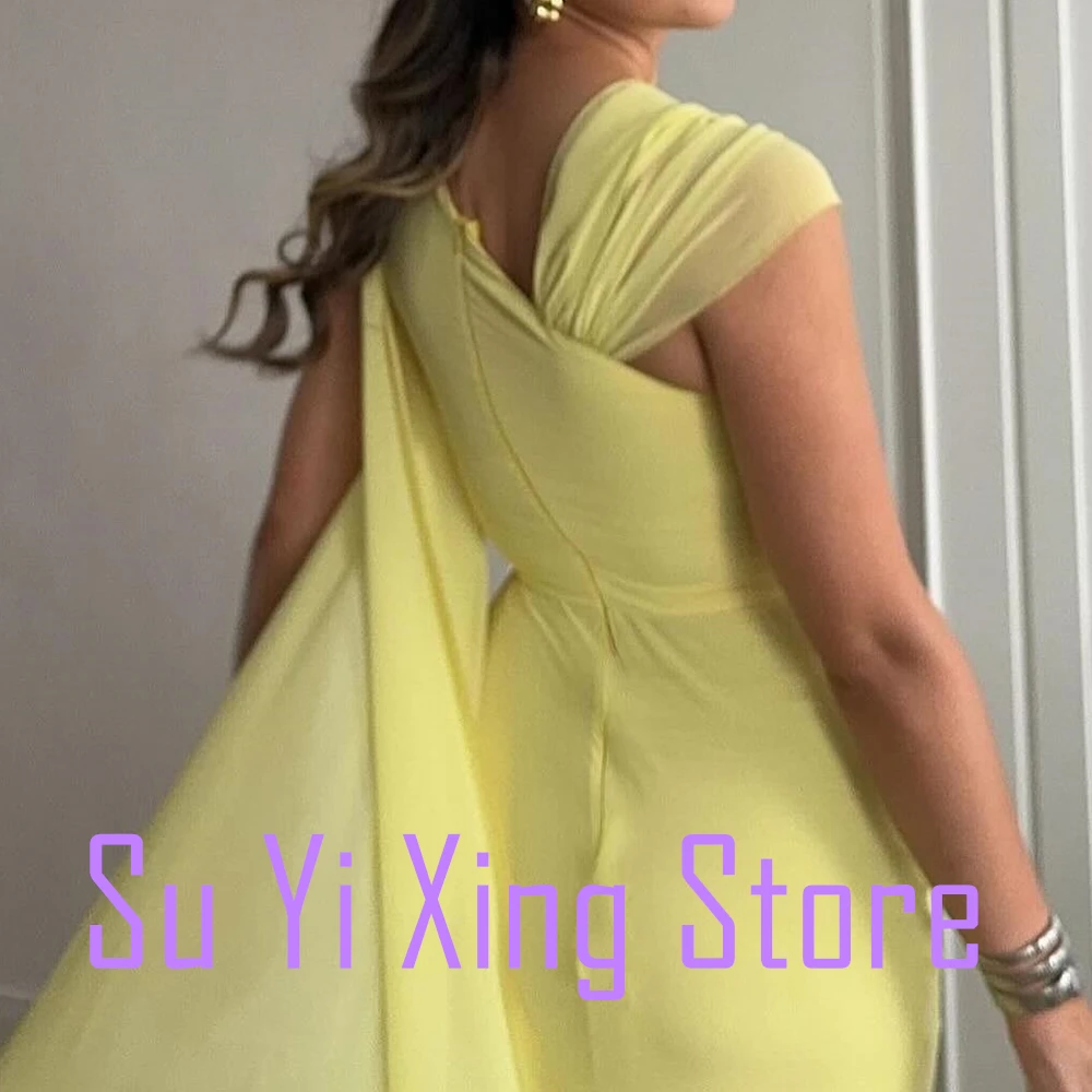 Chiffon Off the Shoulder Floor Length Pleats Watteau Train Sleeveless Classic and Graceful Zipper Back Evening Dress Solid Color