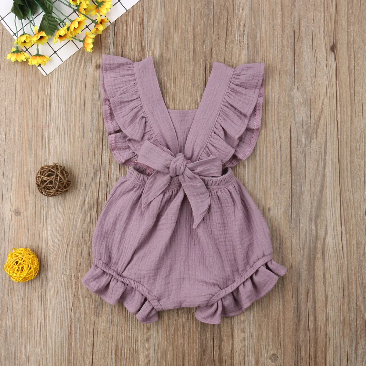 Infant Baby Clothing Girls Solid Color Ruffle Rompers Cotton Baby Girl Summer Sleeveless Romper Jumpsuit For Newborn Sunsuit