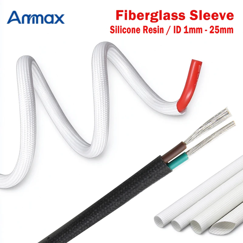 1-20m 200Deg.C Fiberglass Sleeve 1 - 25mm High Temperature Silicone Resin Glass Fiber Braided Flame Retardant Cable Protect Wrap