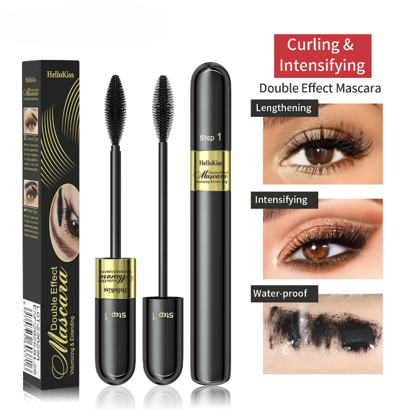 4D Mascara Double Effect Lengthen Curling Thick Eyelash Waterproof Long Lasting Lash Silk Fiber Lengthening Extension Makeup