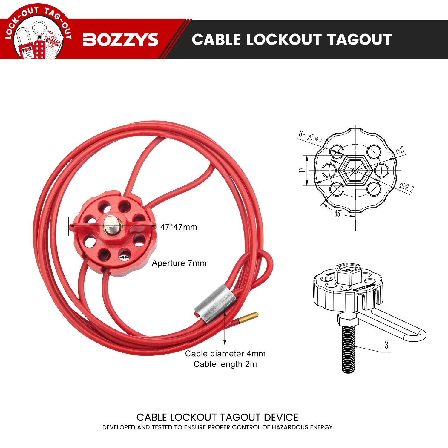 Adjustable Cable Lockout device red plastic-coated Stainless Steel Cable(∅4MM L1.8M) to Overhaul of lockout tagout equipment
