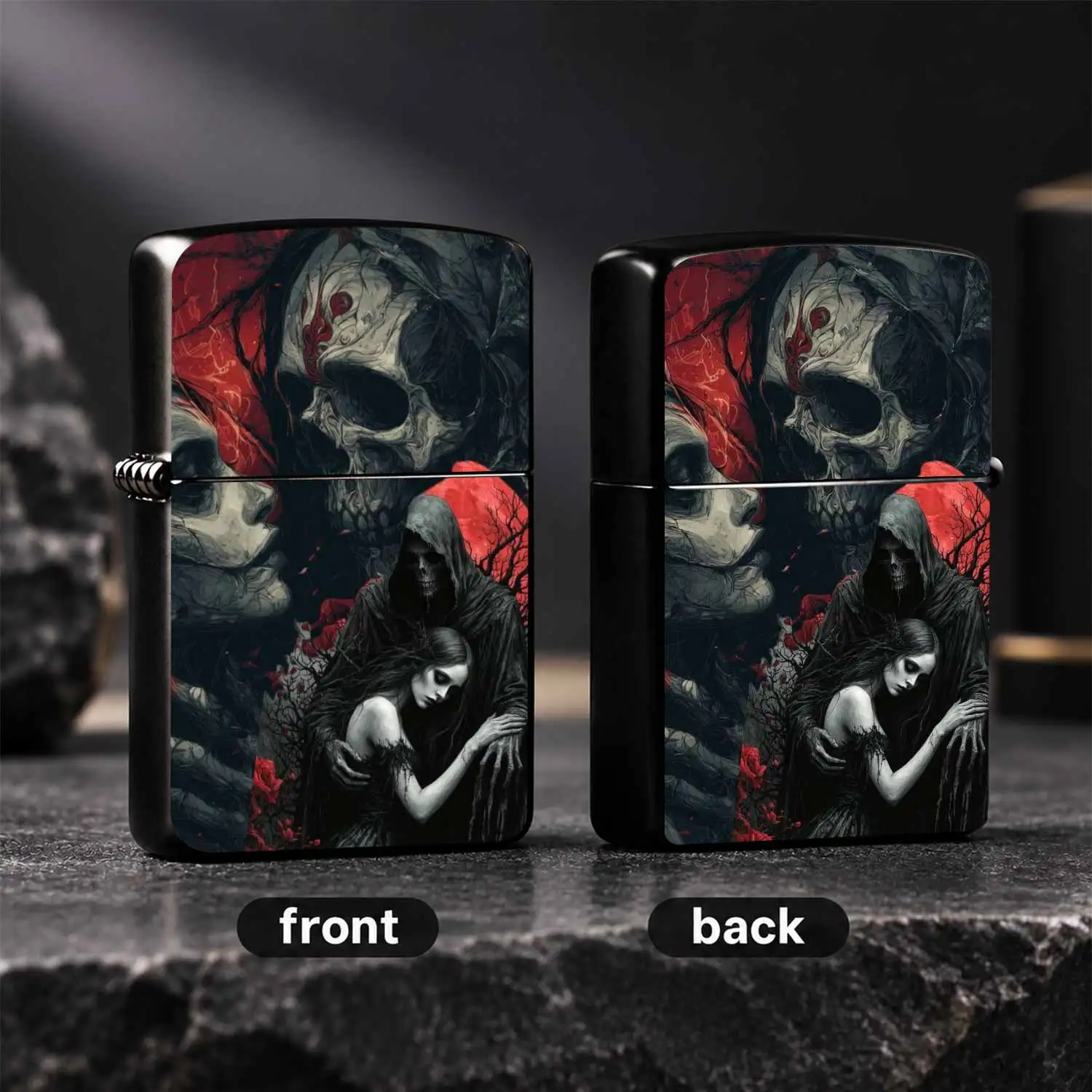 Dark Gothic Skeleton Art Themed Portable Lighter, Atmospheric Red-Black Contrast Undead Lovers Creative Decor, Cool Unique Desktop Carry Ornament, Suitable For All Daily Scenarios, Ideal For Gifting And Collection, Niche Subculture Style Hi