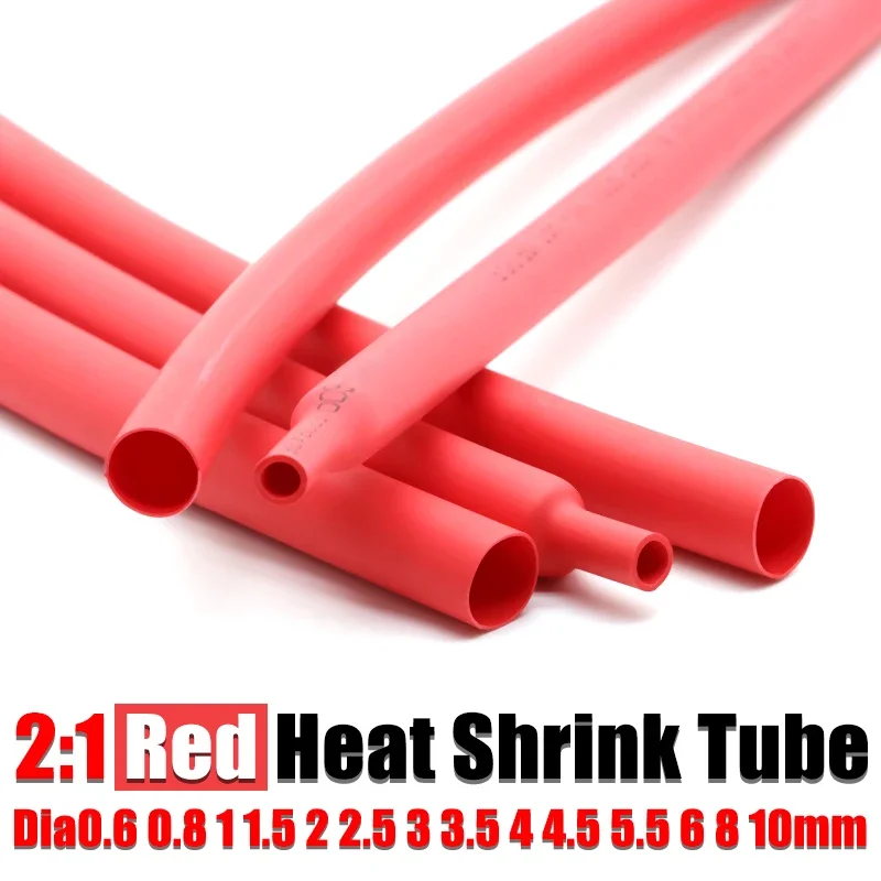 1Meter Red Dia 0.6 0.8 1 1.5 2 2.5 3 3.5 4 4.5 5.5 6 8 10 mm PE Heat Shrink Tubeing 2:1 Shrink Ratio Insulated Wire Shrink wrap