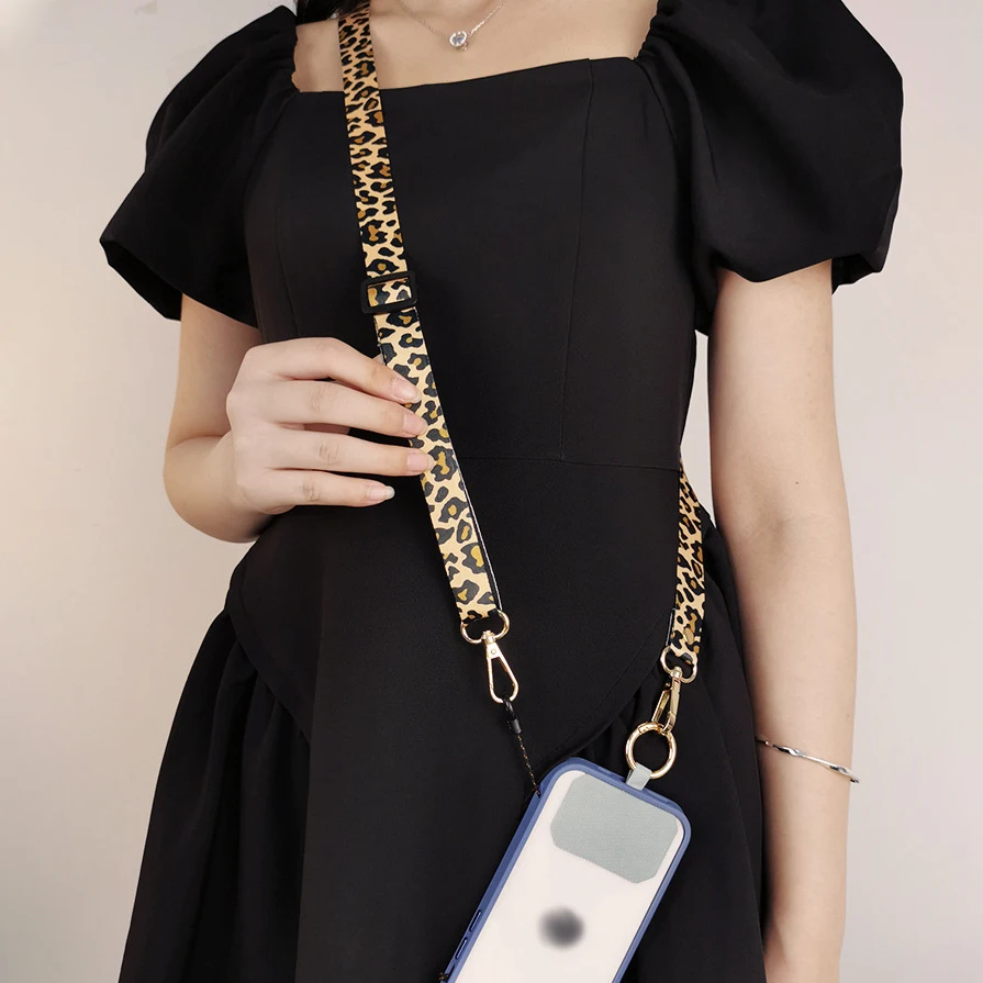 Handy-Lanyard, bedruckt, hinten hängende Halskette, Umhängetasche, Leopardenmuster, verstellbare Schulter, breiter Anhänger, Anti-Verlust-Schlinge mit Clip