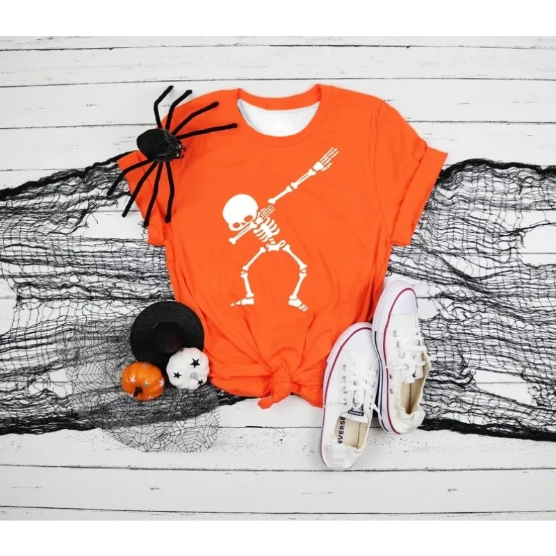 

Хэллоуин Лидер продаж мультфильм скелет 3D принт свободный и универсальный стиль пары с короткими рукавами быстросохнущий топ модный