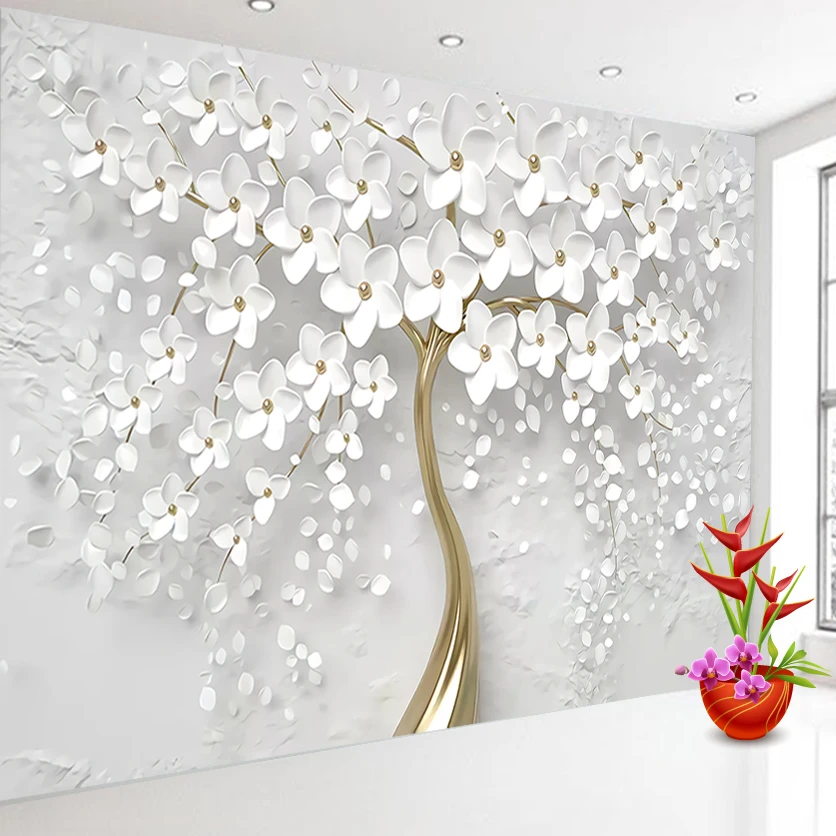 

Custom Peel and Stick Accept Photo Wallpapers for Living Room Flower Tree TV Background Wall Design Papers Home Decor Covering