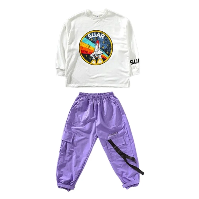 Kinder Hip Hop Sets Lila Weste Cargo Hosen Mädchen Streetwear Jungen Street Dance Jogger für Kinder Jazz Kostüm Kleidung