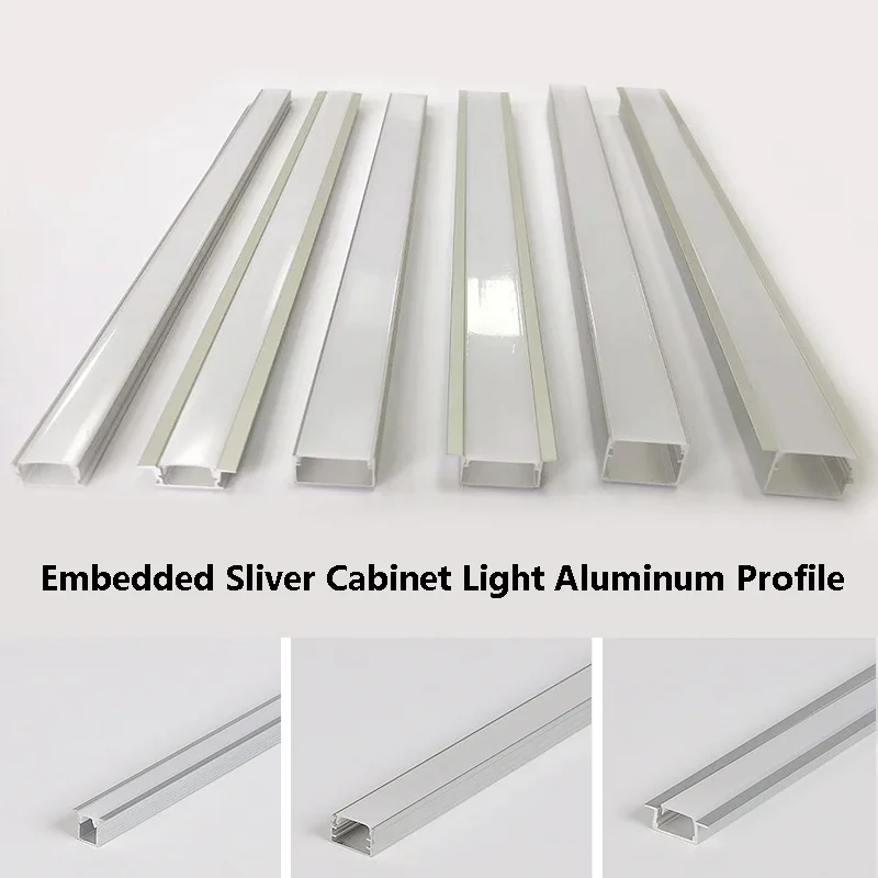 

Embedded LED Sliver Cabinet Light Aluminum Profile Channel Milky Cover Kitchen Cabinet Wardrobe Bookcase Linear Hard Strip Light