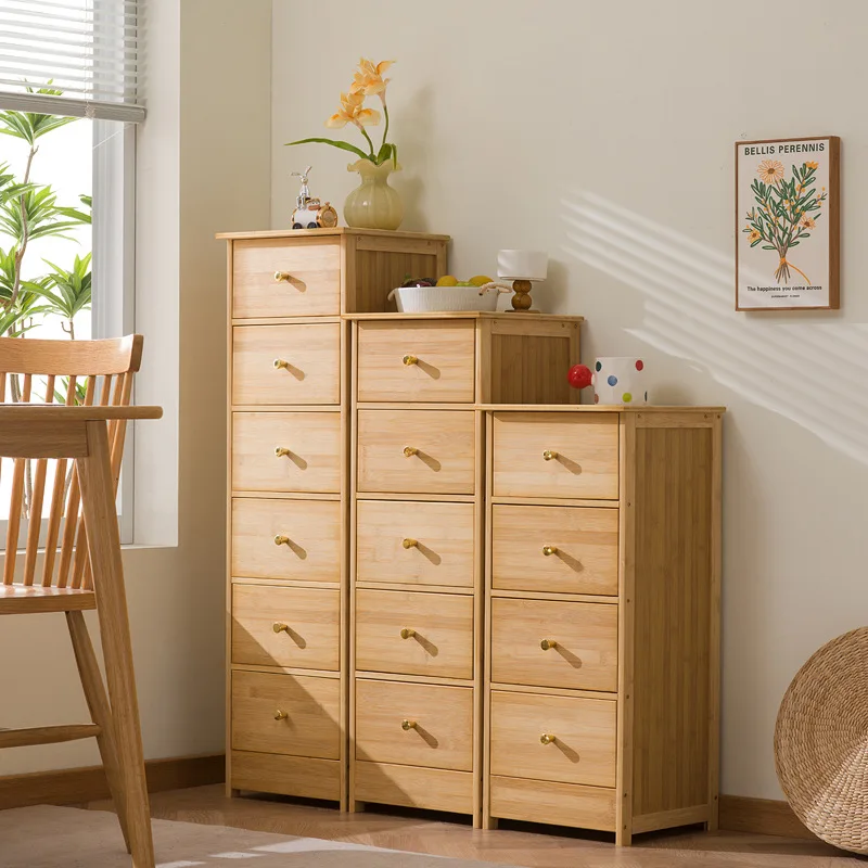 #Bamboo and wood living room cabinet, cream wind storage cabinet, drawer , multi-layer storage , bookshelf
