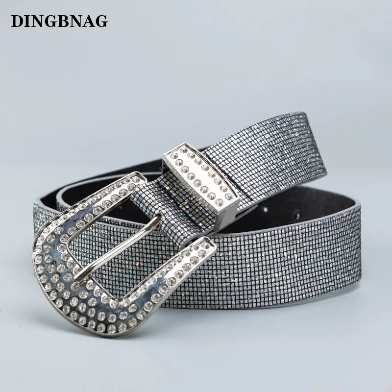 

New Luxury Women Rhinestone Alloy Pin Buckle Belt Fashionable And Personalized Women's Decorative Sequin Design Jeans Skirt Belt