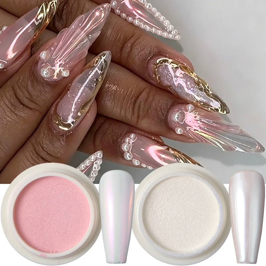 6 Gläser Aurora Chrom-Spiegel-Nagelpuder Schillerndes Perlmutt-Metallpigment Gold Silber Rosa Weiß Nagelglitter-Dekoration – Detail 6