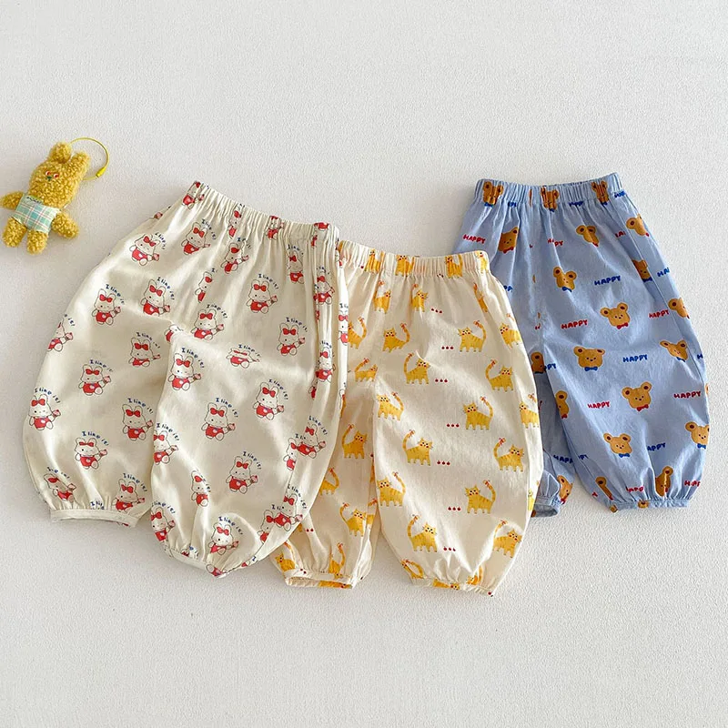 2026 Summer Kids Casual Pants 9M-4T Loose Thin Cartoon Bear Children Pants Sweet Bunny Baby Girls Trousers