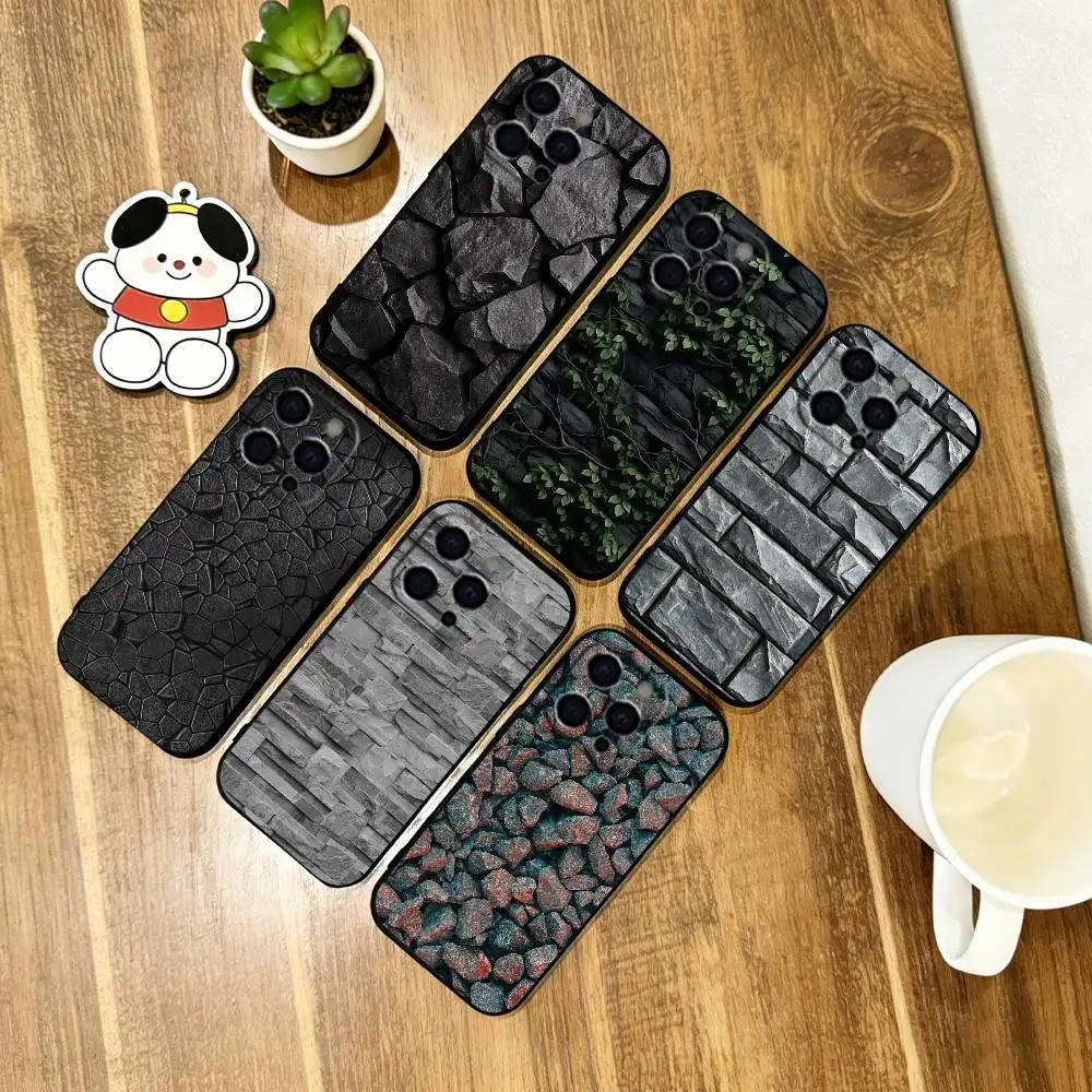 

Minimalist Stone Phone Case For iPhone 17,16,15,14,13,12,11 Plus,Pro Max,XS,Soft Silicone Black Cover