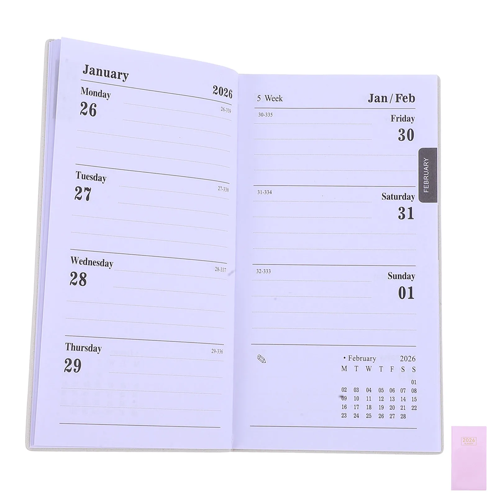2026 Daily Planner A6 Compact Portable English Planner with Faux Cover Thick White Paper No Bleed Daily