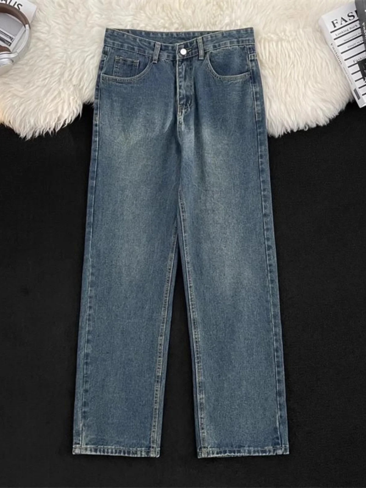 

Slim Fit Straight Leg Blue Jeans Men's Casual Waed Denim Pants Autumn Thin Sle Trendy Brand Comfortable Loose Long Trousers