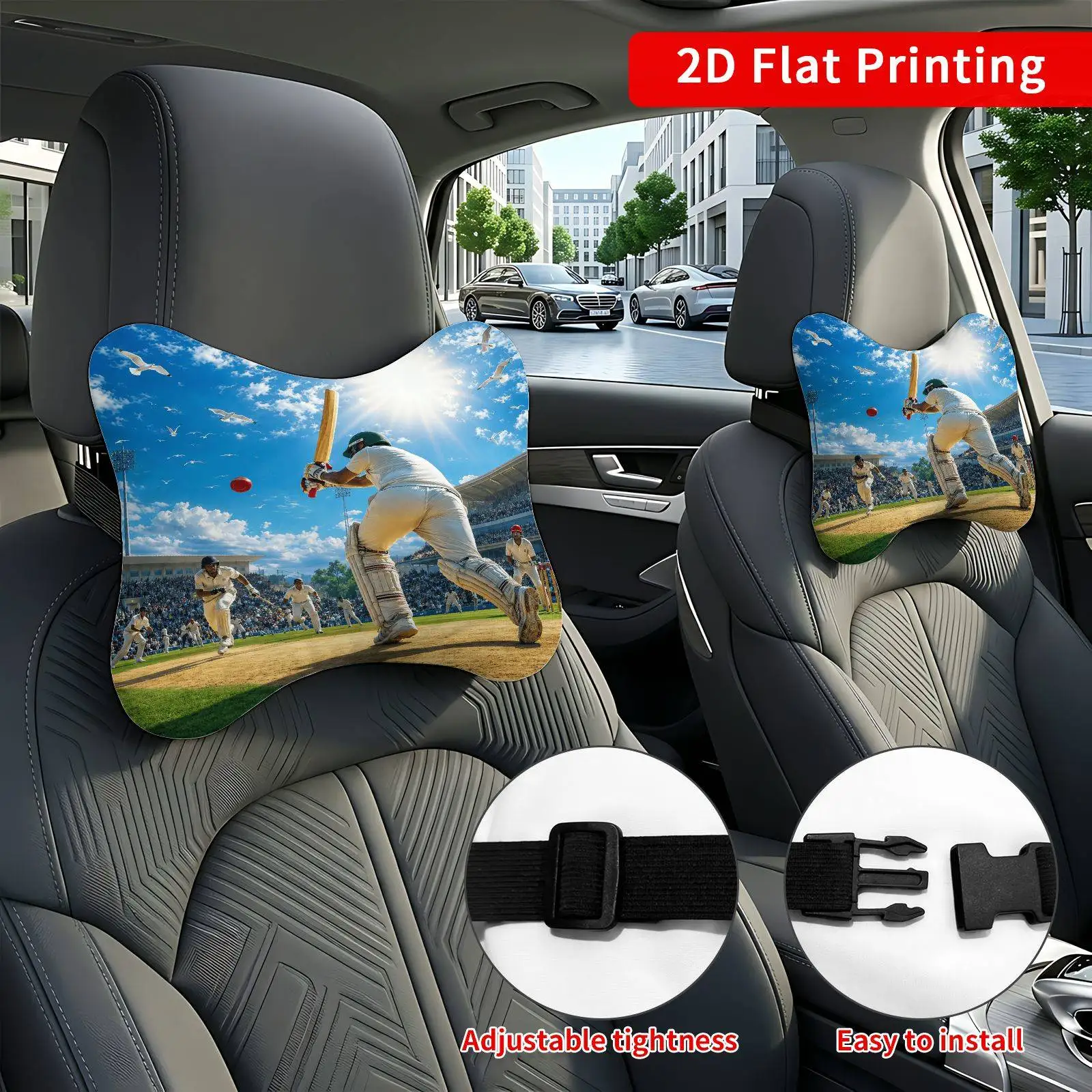 2pcs Baseball Stadium Game Car Seat Headrest, Neck Support Cushion, Suitable For All Seasons Of Car Accessories, Baseball Theme,