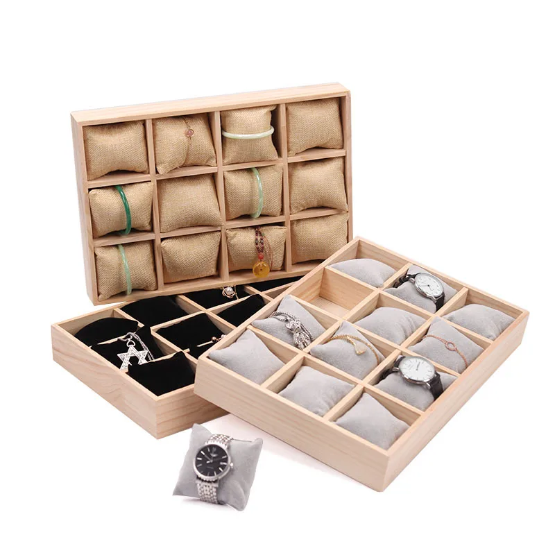 Solid Wood 12 Digit Pillow Plate Watch Bracelet Display Frame