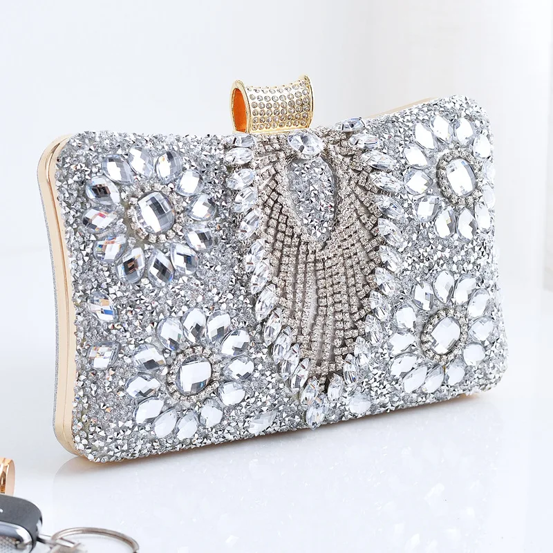 Diamond Women Clutch Evening Bags Bridal Crystal Flower Handbags Purses Wedding Party Dinner Shoulder Bag Pillow Luxury Pouch