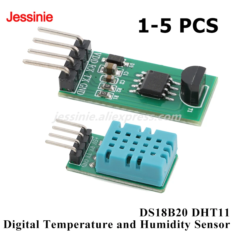 5pcs/1pc DS18B20 DHT11 Serial Port Digital Temperature Humidity Sensor Single Chip Communication Acquisition Module for Arduino