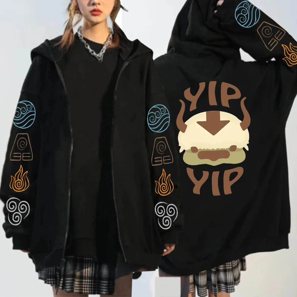 Women Cute Appa Yip Avatar The Last Airbender Zipper Hoodies Harajuku Oversized Pullover Hip Hop Version Men Zipper Jacket C