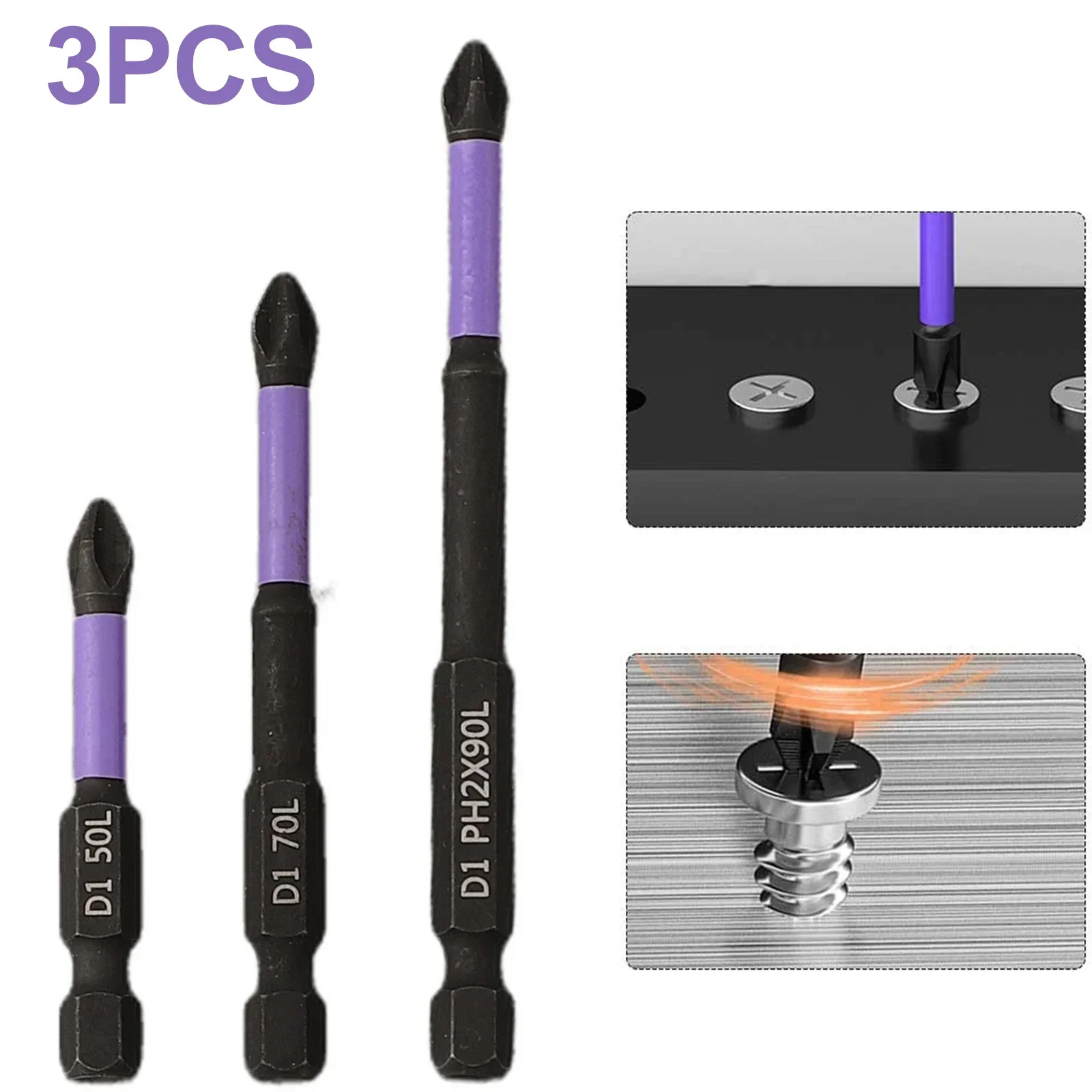 

3PCS Nonslip PH2 Magnetic Screwdriver Bit Drill Long Lasting Steel Suitable For Electric Screwdriver Easy Penetration