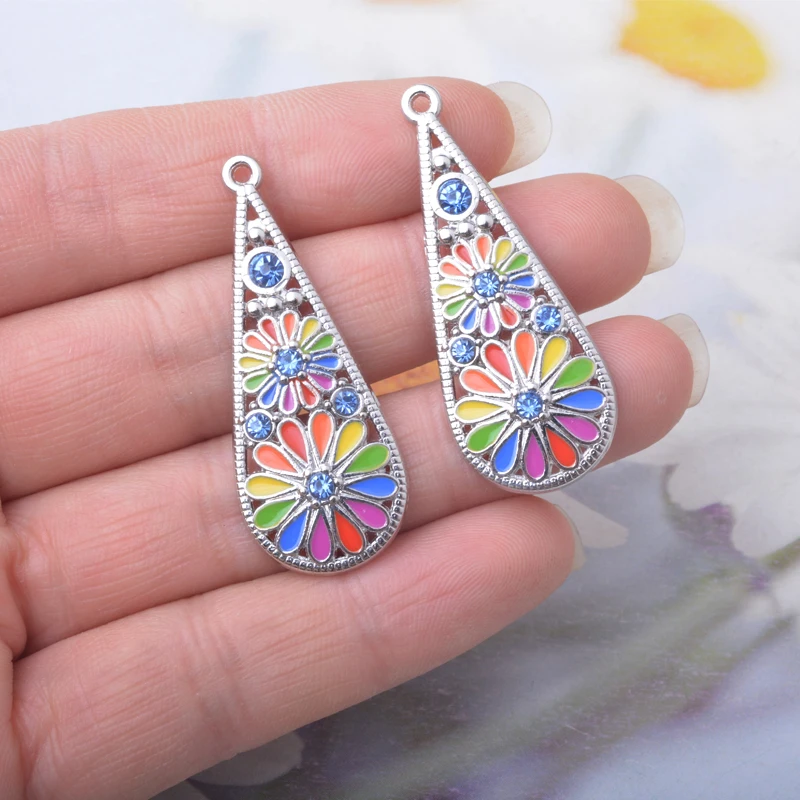 12 Stück Böhmischer Stil Antik Silberfarbene Emaille Imitation Türkisblau Charms Ohrringe Anhänger Zubehör DIY Damenschmuck – Detail 8