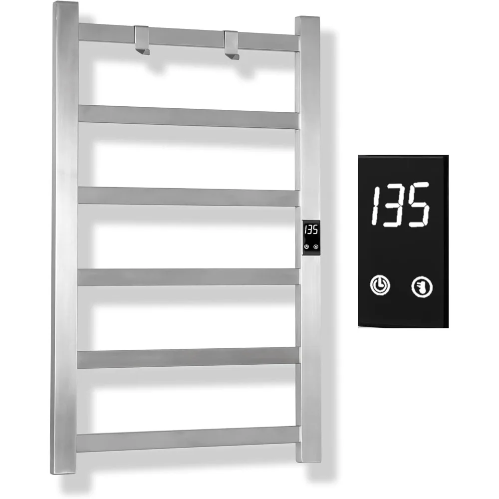 

Ultra-Slim Electric Towel Warmer with Timer, Multi-Level Temperature Control, Hardwired and Plug-In Options, 6-Bar Brushed Finis