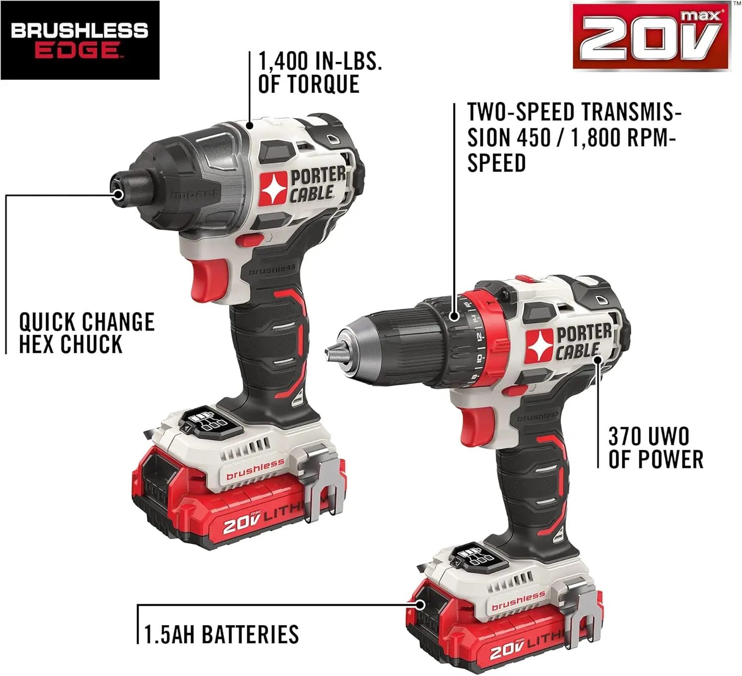 Power Tool Combo Kit with 2 Batteries and Charger