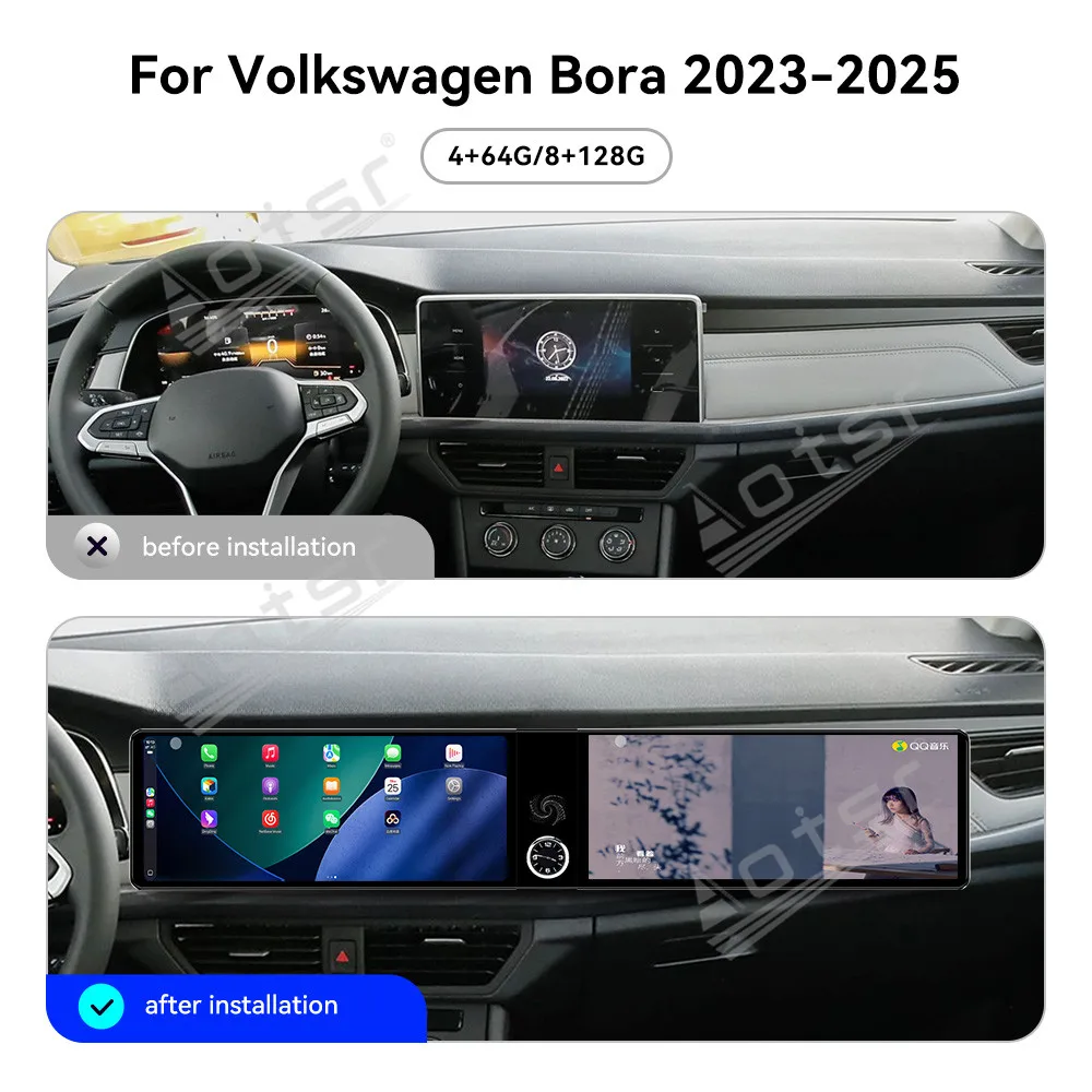 For Volkswagen Bora 2023-2025 Dual 12.3 Inch High Resolution Display Car Radio GPS Navigation Multimedia Carplay Stereo HeadUnit