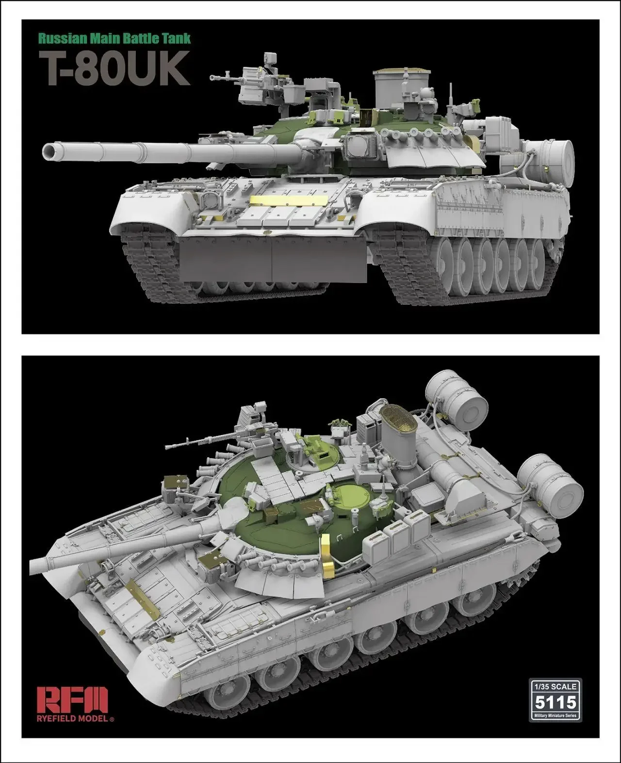 RYEFIELD 5115 1/35 러시아 메인 배터리 탱크 T-80UK, 빈 쉘 모델 키트