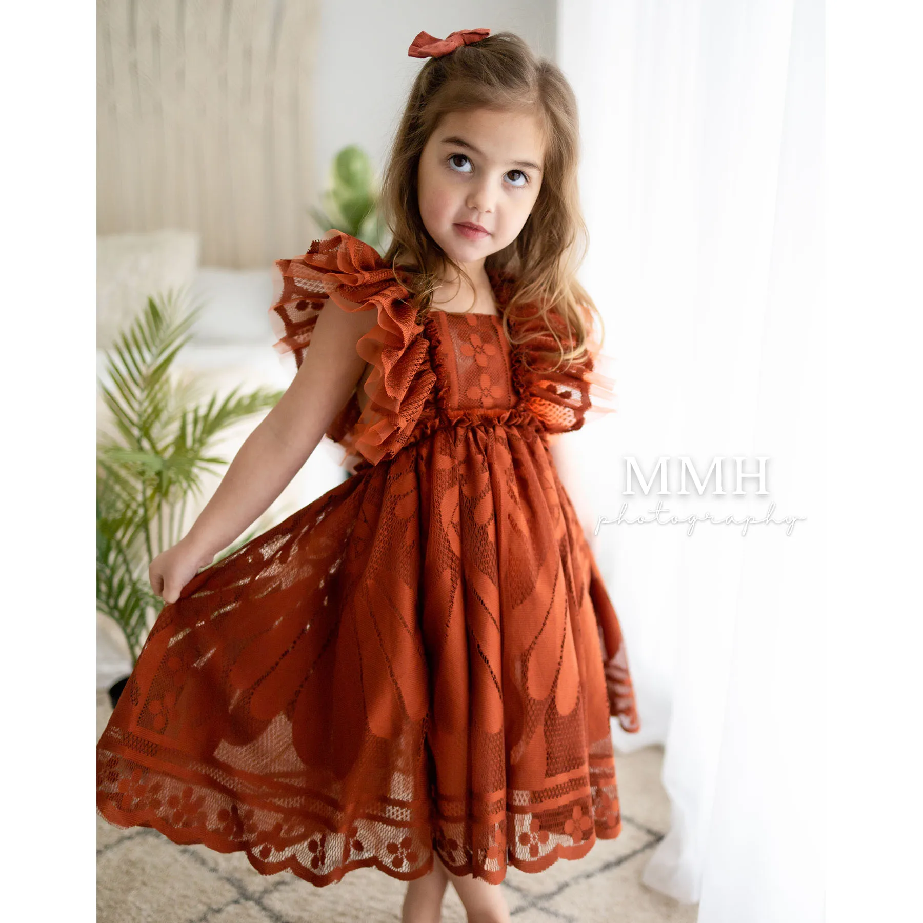 Don&Judy Baby Girl Clothes Photo Shooting Prop Lace Floral Ruffle Princess Kid Gown for Photography Party Prom Dress Accessories