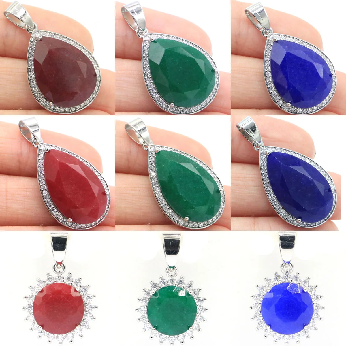 Buy 4 Get 1 Free 37x18mm Top Selling Real Red Ruby Green Emerald Blue Sapphire CZ Daily Wear Women Silver Pendant Earrings