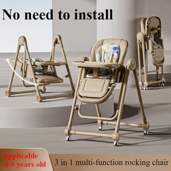 3 in 1 Baby High Chair with Wheel Baby Rocking Chair Adjustable Height Baby Dining Chair with PU Cushion Safety Belt for Infant