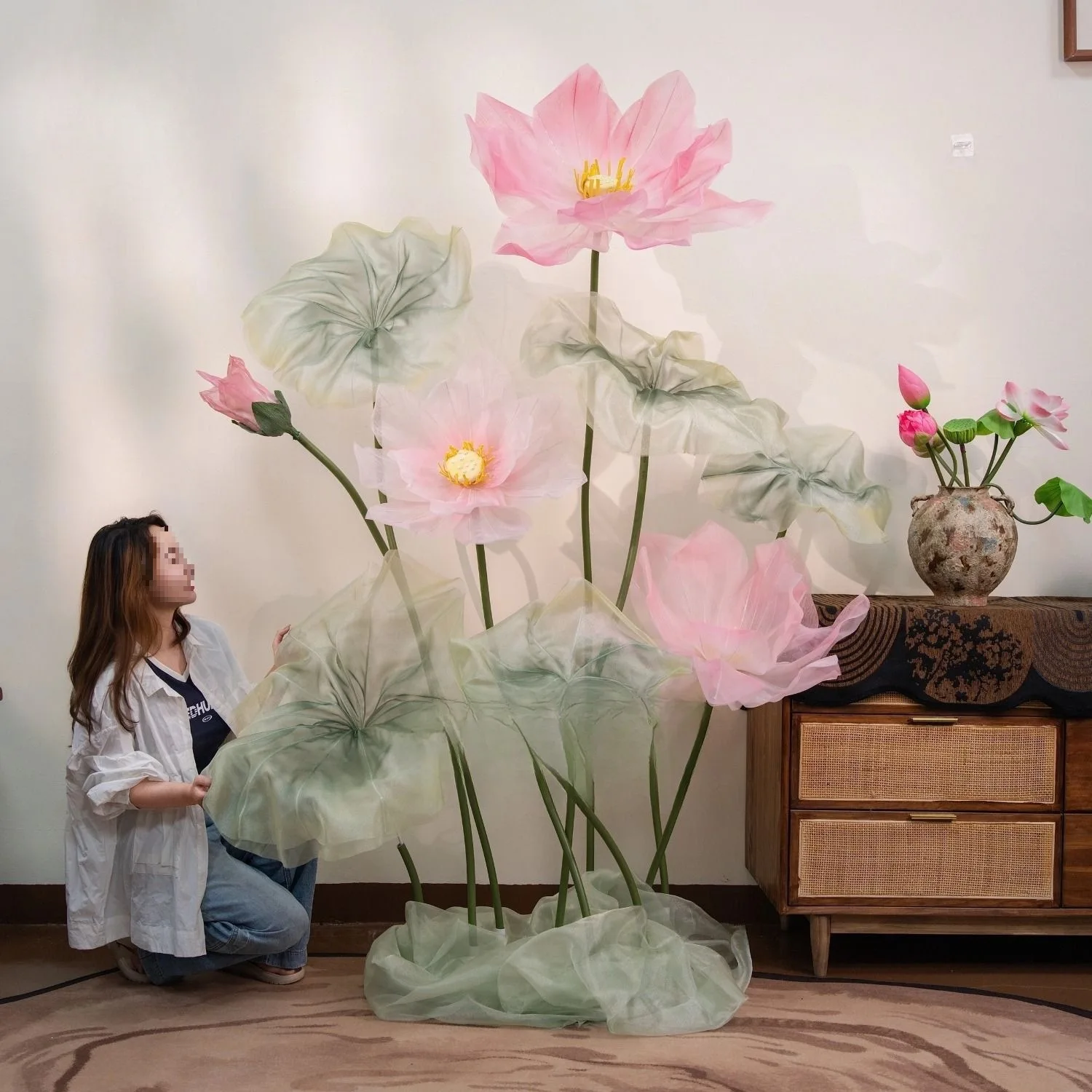 Giant silk lotus paper art flower window beautiful Chen lotus leaf yarn art lotus scene landscaping decoration handmade flower