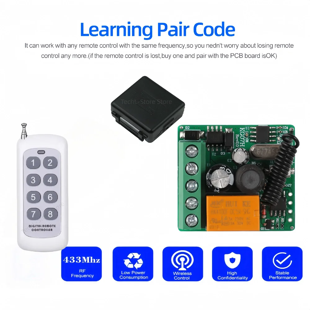 433 MHz drahtloser Fernbedienungsschalter RF-Relais DC 12 V 24 V 36 V 1000 m Sender 433 MHz Fernbedienung Tor-Türlichtsteuerung