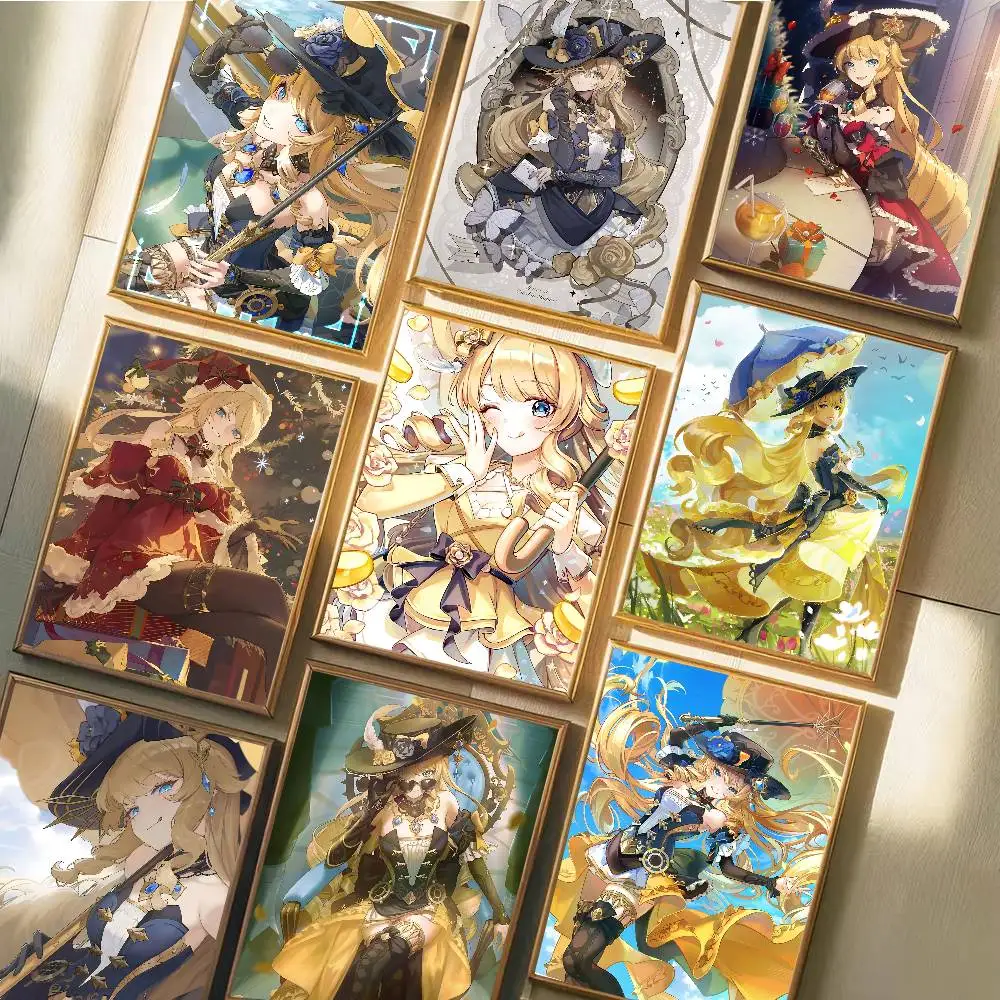 Game Genshin Impact Navia Caspar Poster Self-adhesive Art Waterproof Paper Sticker Coffee House Bar Room Wall Decor