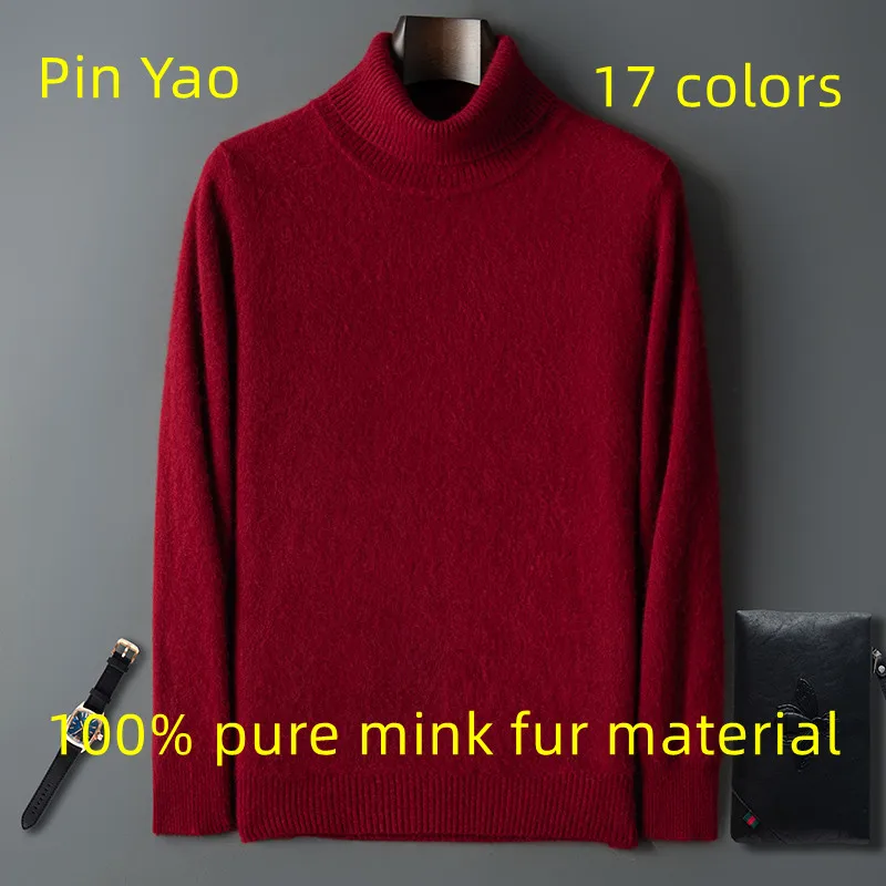 Men's Turtleneck 100% Mink Cashmere Sweater Men 2025 Autumn And Winter Large Size Loose Knitted Sweater Keep Warm Top Men Jumper