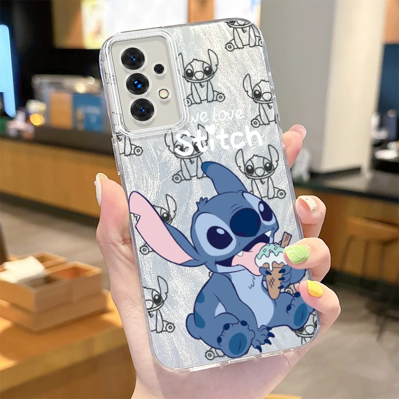 Disney Stitch Angel Reflective Phone Case for Samsung Galaxy A31 A30 A24 A23 A22 A21S A14 A13 A12 4G 5G A05 A05S A03 Hard Cover
