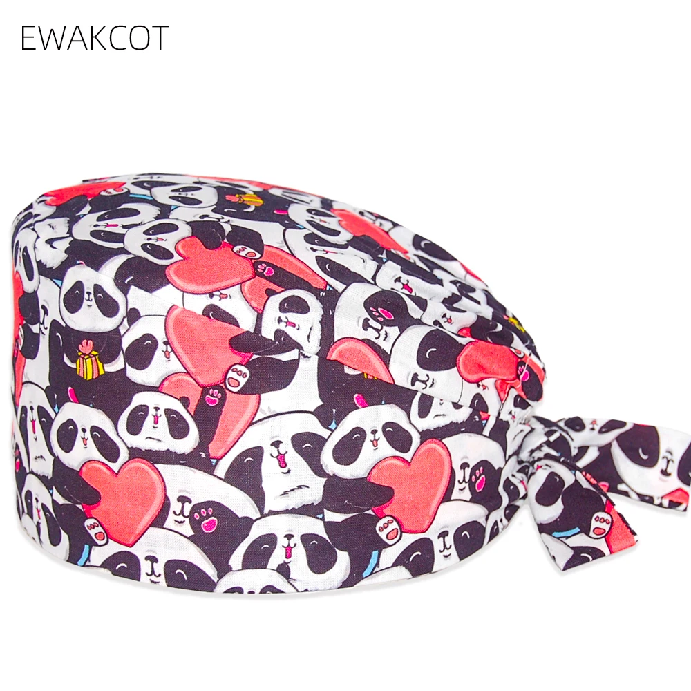 Panda Printed Scrub surgeon hat Women men nurse doctor dentist chef pet shop working caps 100%cotton operating room surgical cap