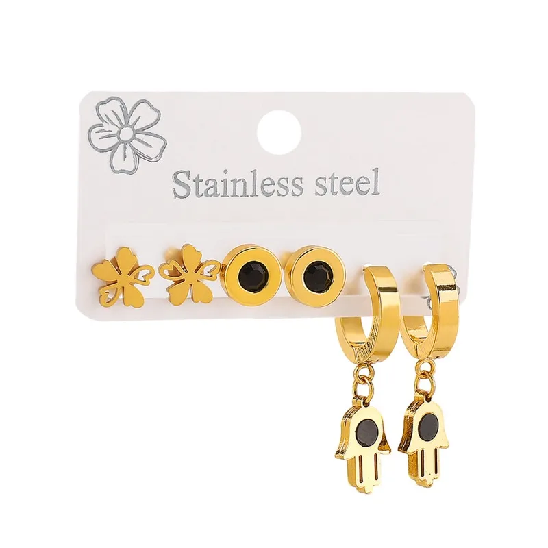 ZE1077 عبر الحدود INS الرياح الفولاذ المقاوم للصدأ أقراط العين النخيل الصليب قلادة مجموعة مزاجه الأقراط الرجعية