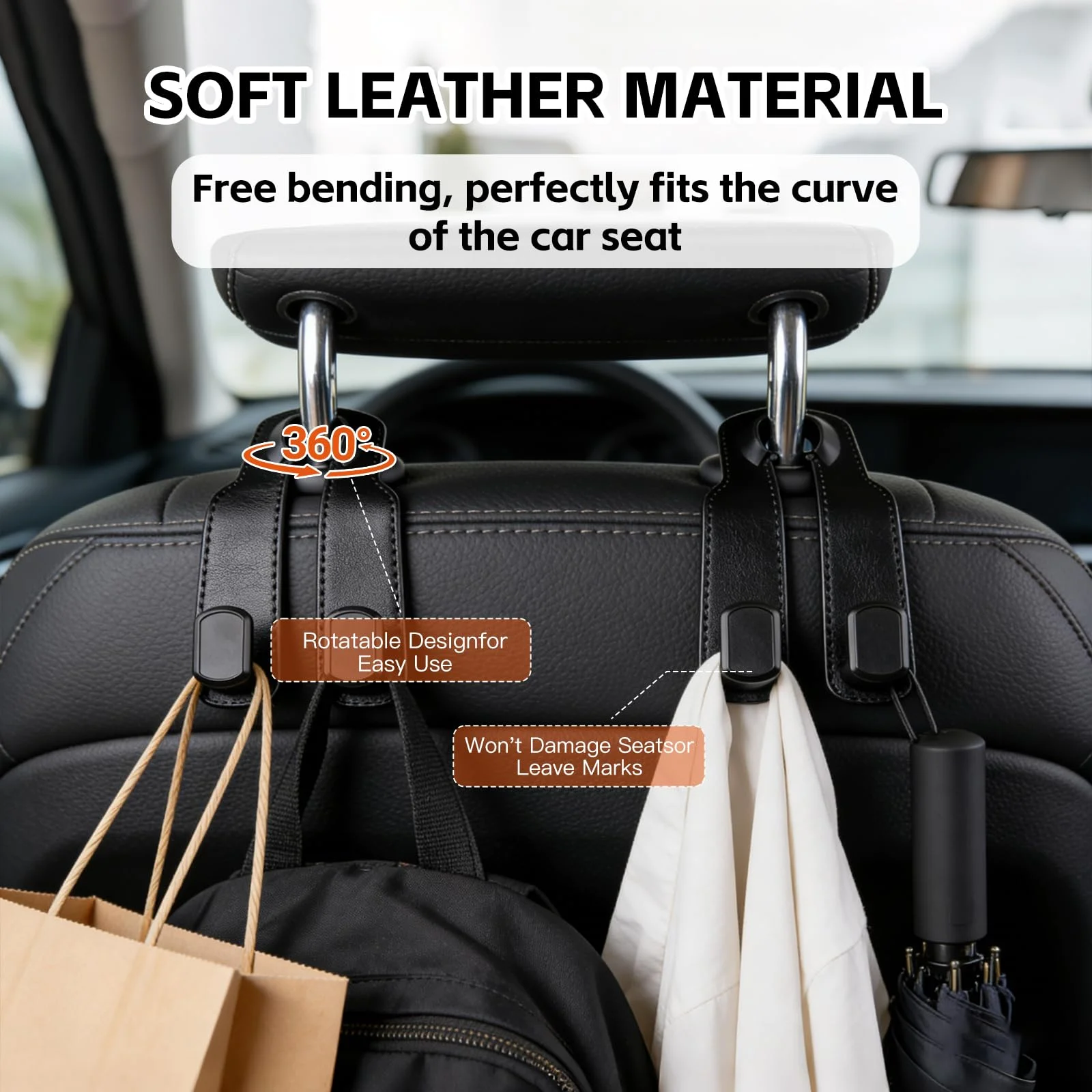 Premium Car Headrest Storage Hook Soft Suede Rear Seat Dual Hanging Hook 20KG Heavy Load Alloy Hanger Universal Fit All Vehicles