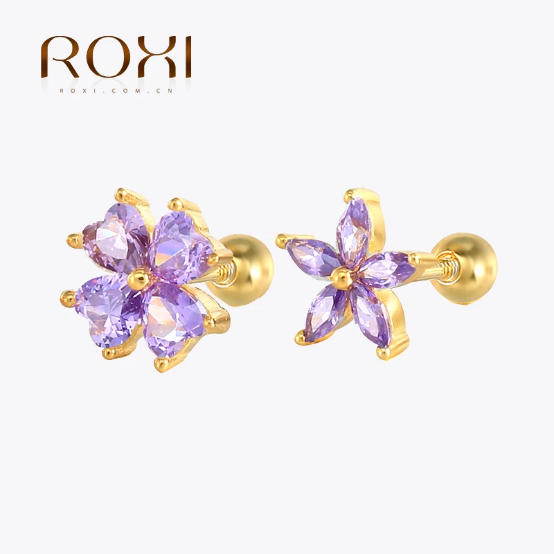 

ROXI 2021 Trend Ins Style Women's Small Earrings 925 Sterling Silver Jewelry Ear Piercing Screw Stud Earring Jewelry Multi Style